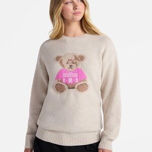 No Boundaries Beige Teddy Bear Crewneck Sweater